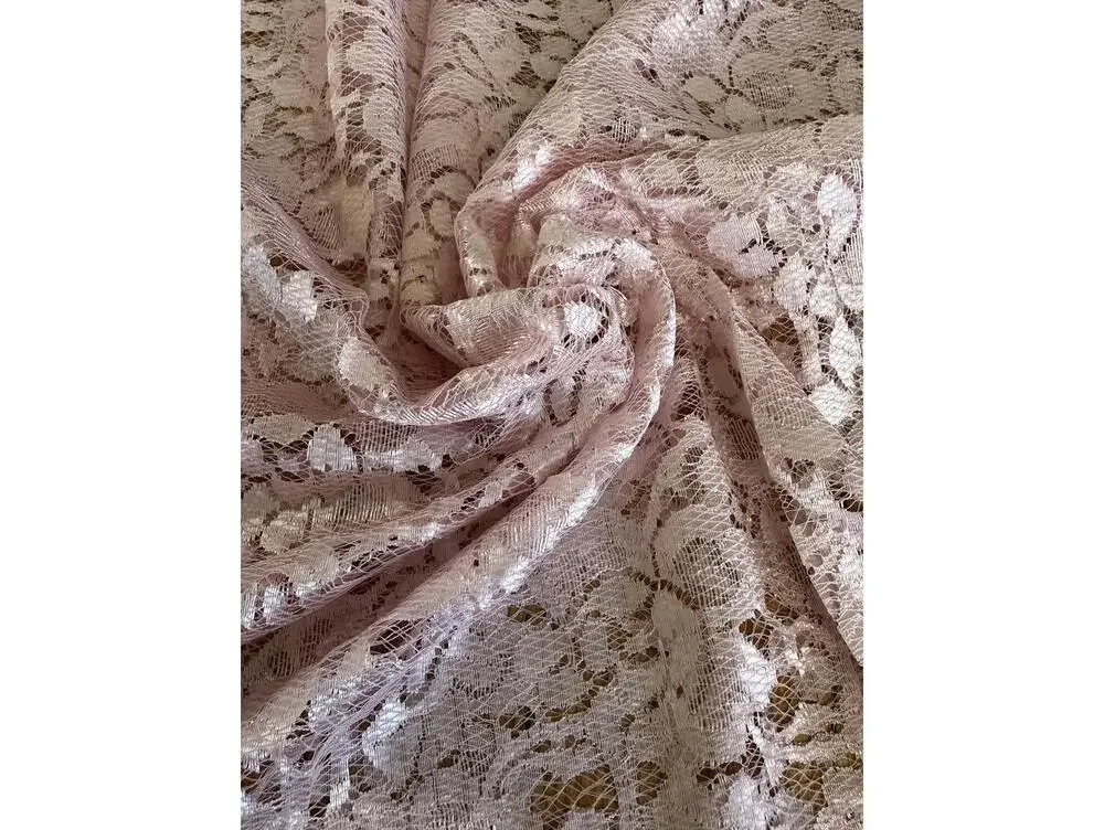 Shimmery Pink Floral Lace Fabric 62x8 Yards Bridal Formal Sheer Wedding Dress